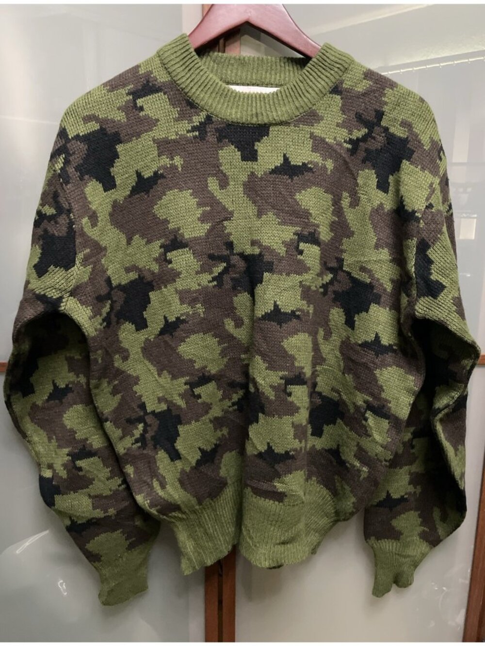 Winchester Vintage Camouflage Knit Sweater Mens Large Field Green Khaki Camo